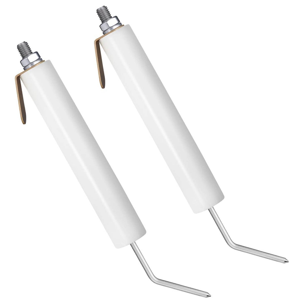 Oil burner electrode set with white ceramic cylinders and U-shaped tips