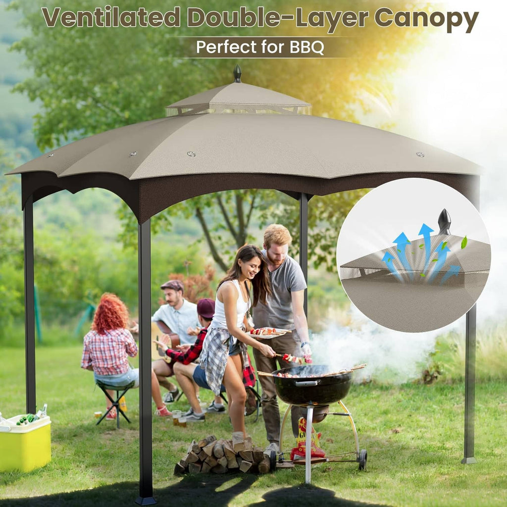 Ventilated double-layer beige gazebo canopy replacement top, arched roof cover