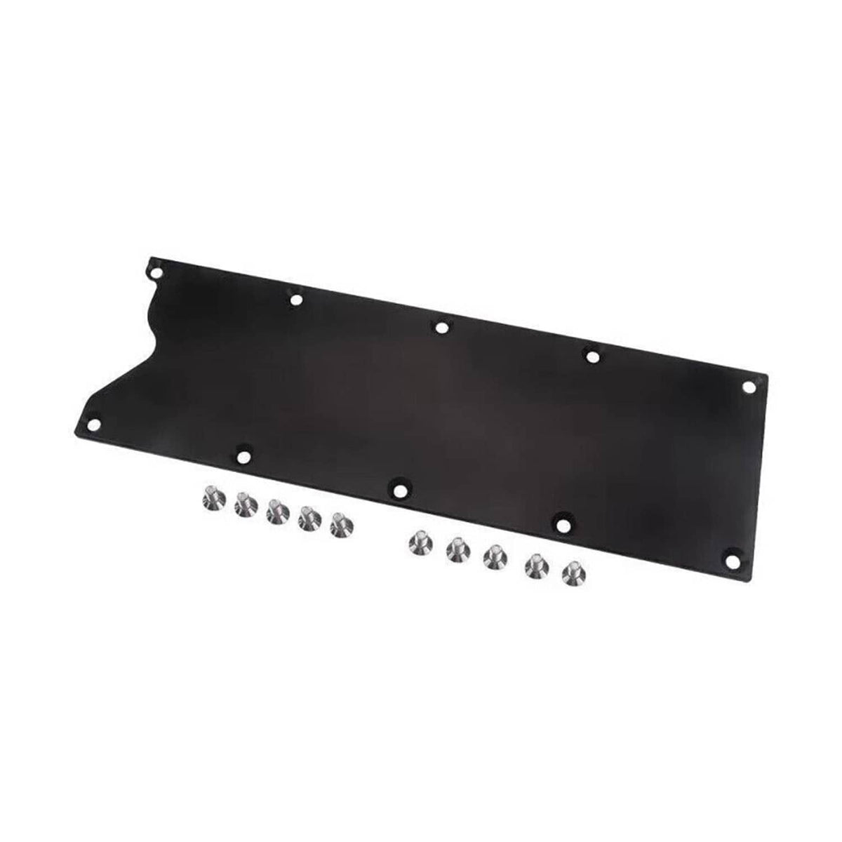 Black billet knock sensor delete plate with multiple pre-drilled bolt holes