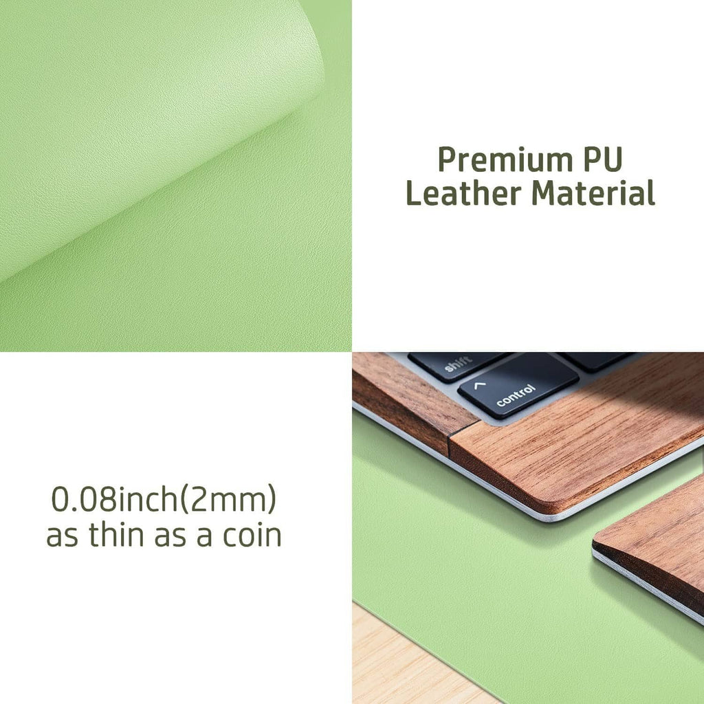 Foam green thin PU leather desk pad, low-profile edge