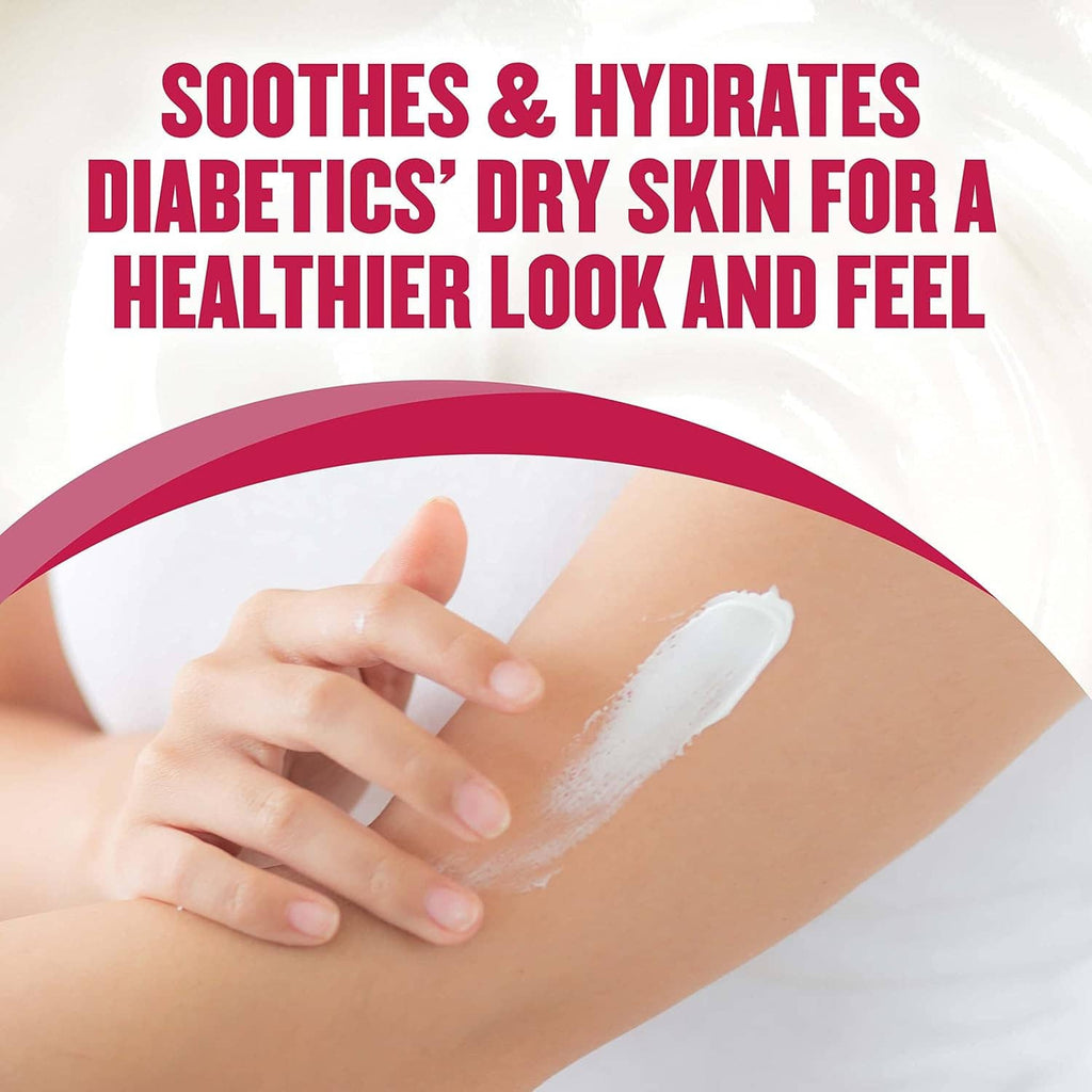 Hand applying aloe body lotion to an arm, leaving a white cream layer
