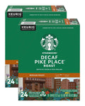 Starbucks Decaf Pike Place K-cup pods box, green medium roast, 24 count recyclable