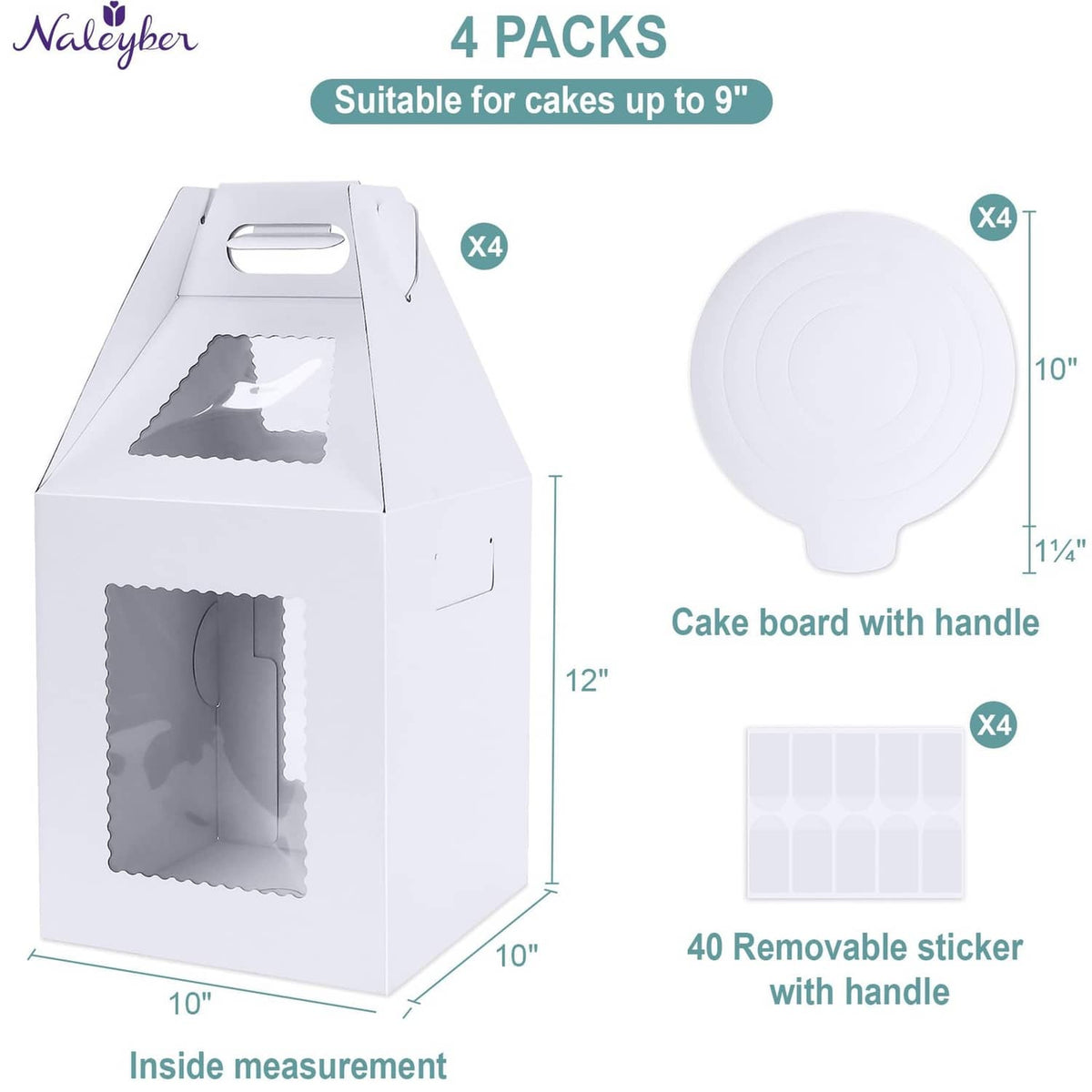 RivetOak Naleyber Tall Cake Boxes for Tier Cakes with Boards 4 Pack White