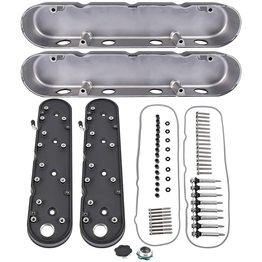 Valve covers and coil mounts set with screws, spacers, gaskets, and oil caps