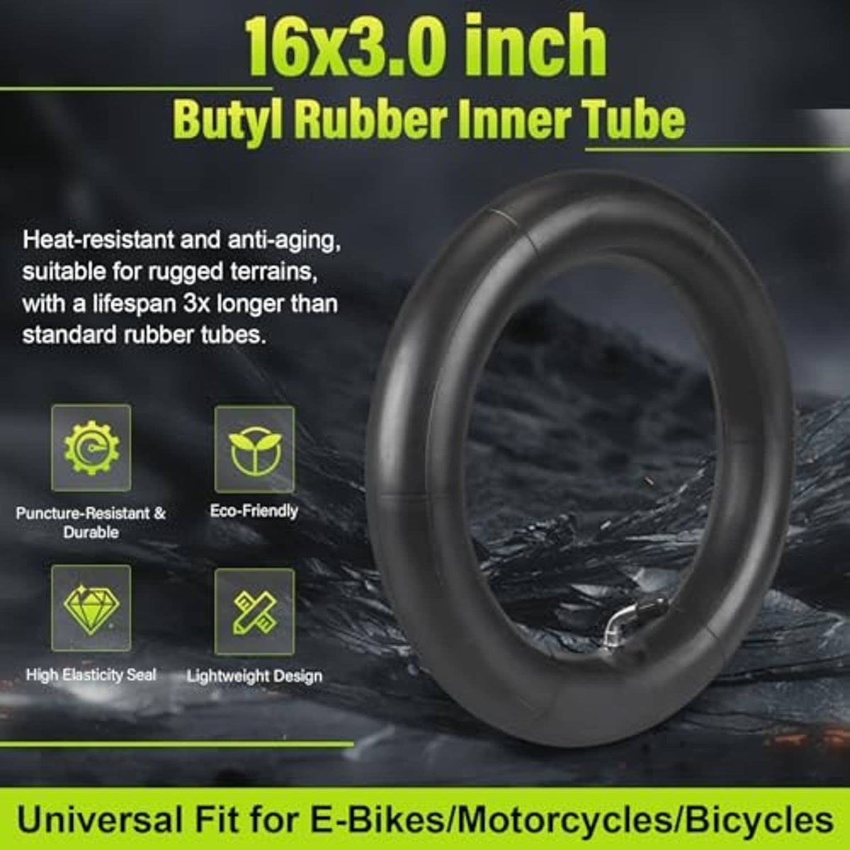 16x3.0 black butyl rubber inner tube with Schrader valve