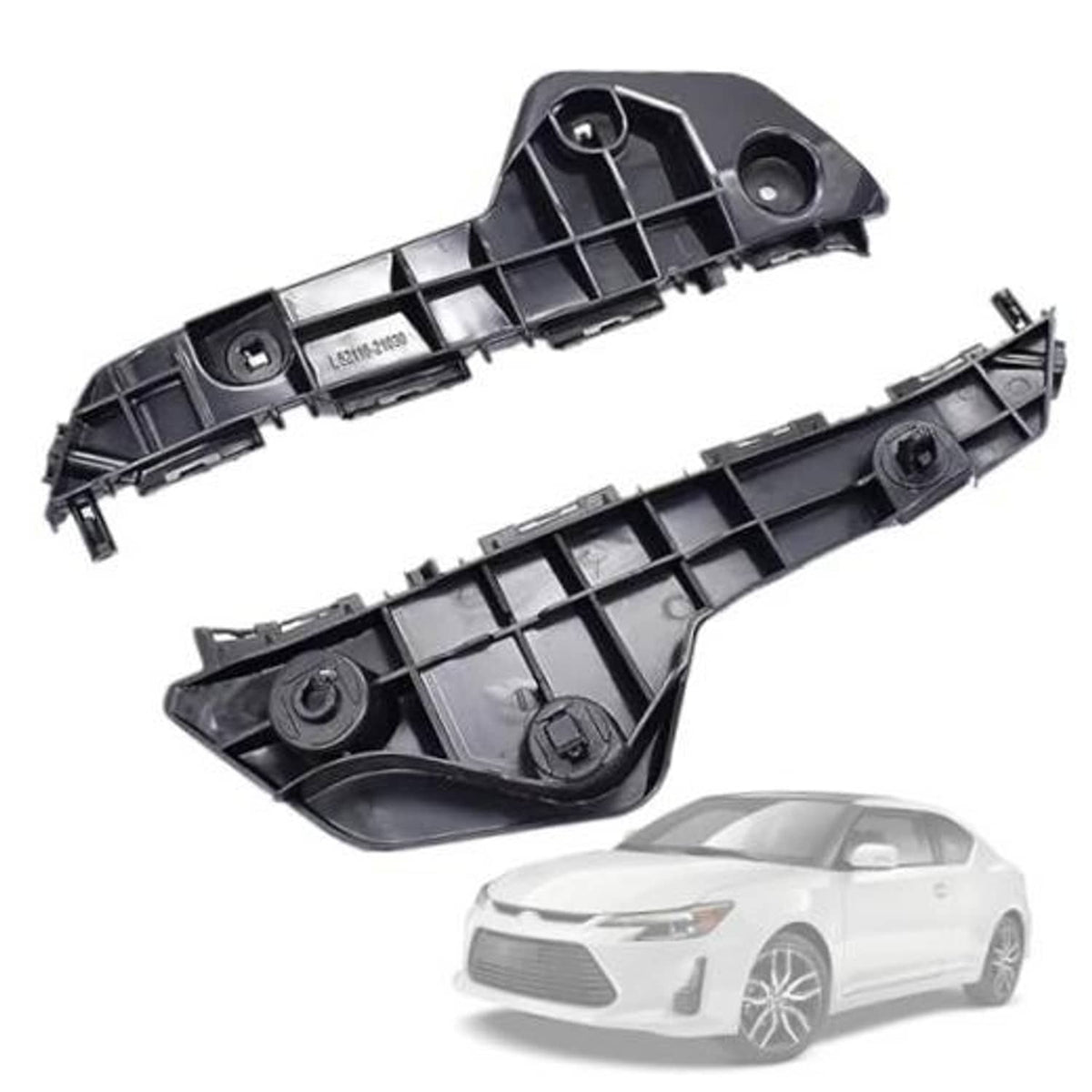 Front bumper side brackets set with black plastic mounting rails and bolt holes