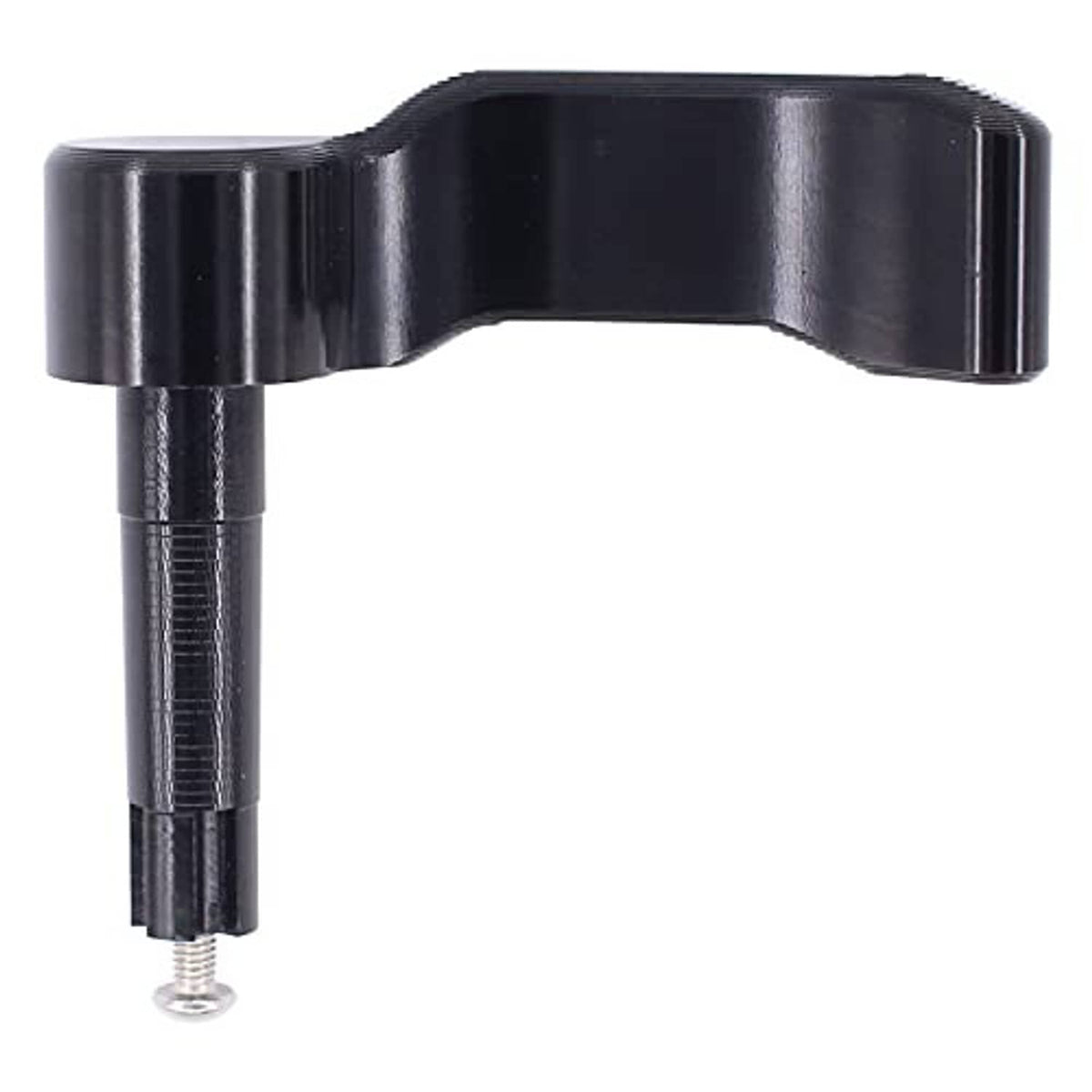 Angled view of black thumb throttle lever with ribbed grip and mounting bolt