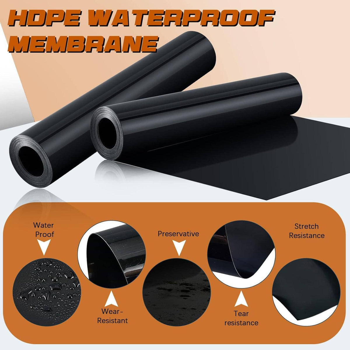 Black HDPE waterproof drainage membrane rolls with stacked roll profile