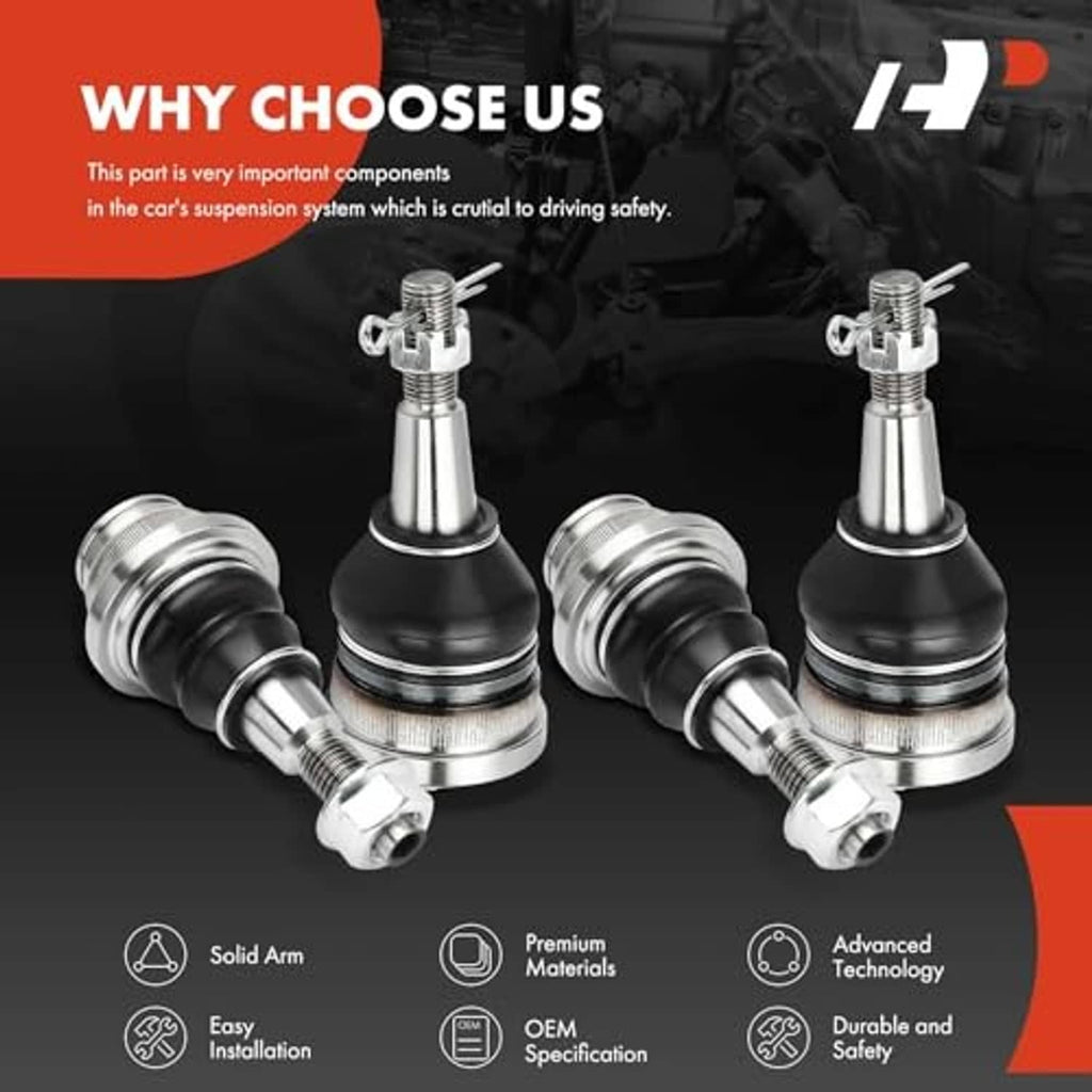 Four ball joints with black boots and threaded studs, two left and two right