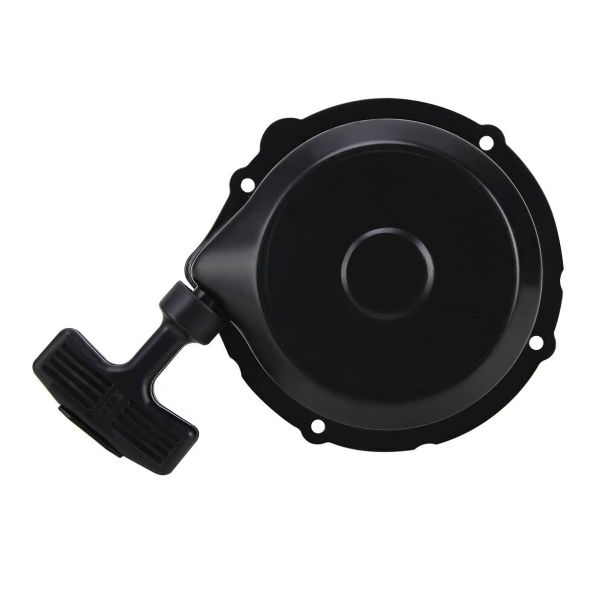 Recoil starter pull start kit with black circular cover and ribbed pull handle