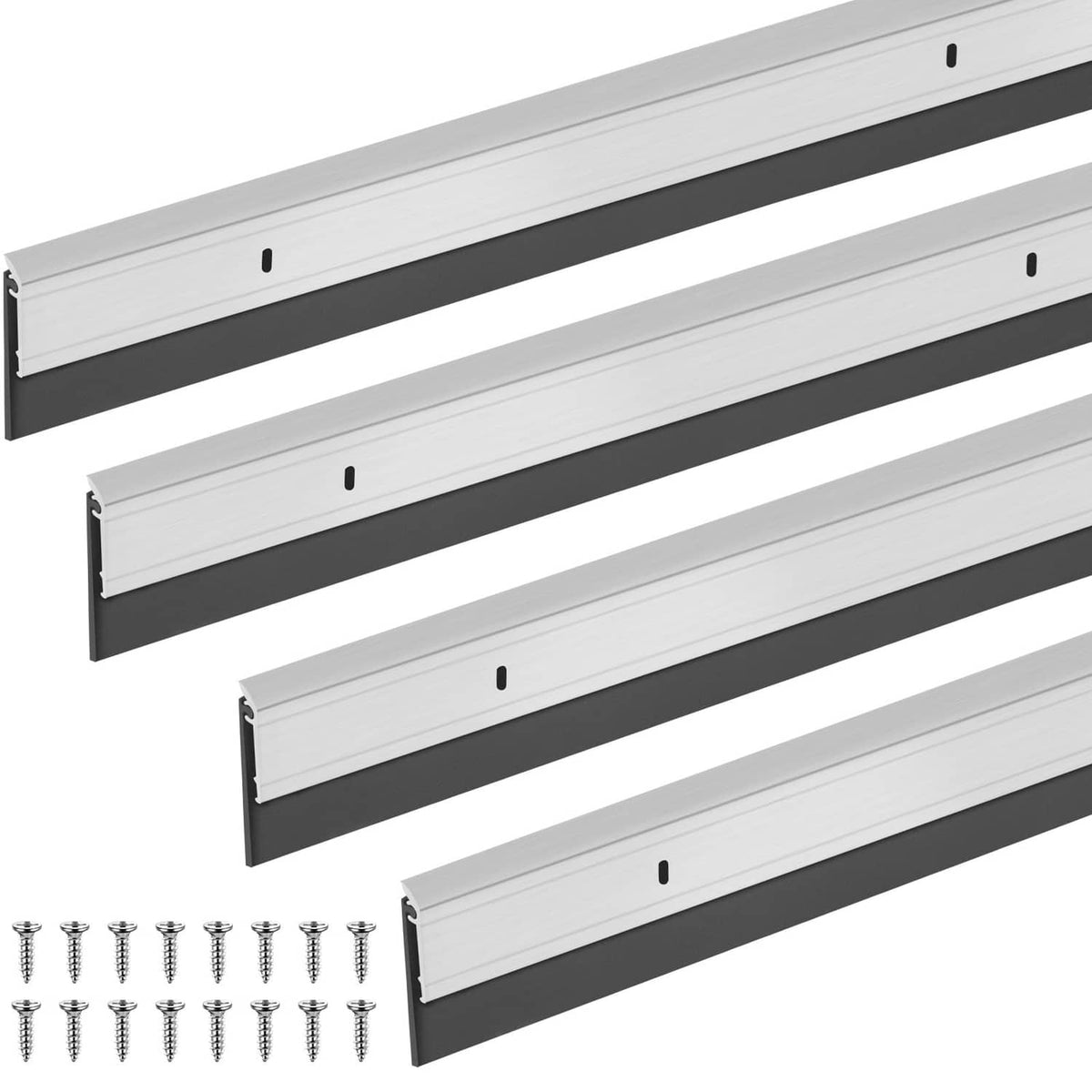 Door sweep set with silver aluminum track and black vinyl seal strip