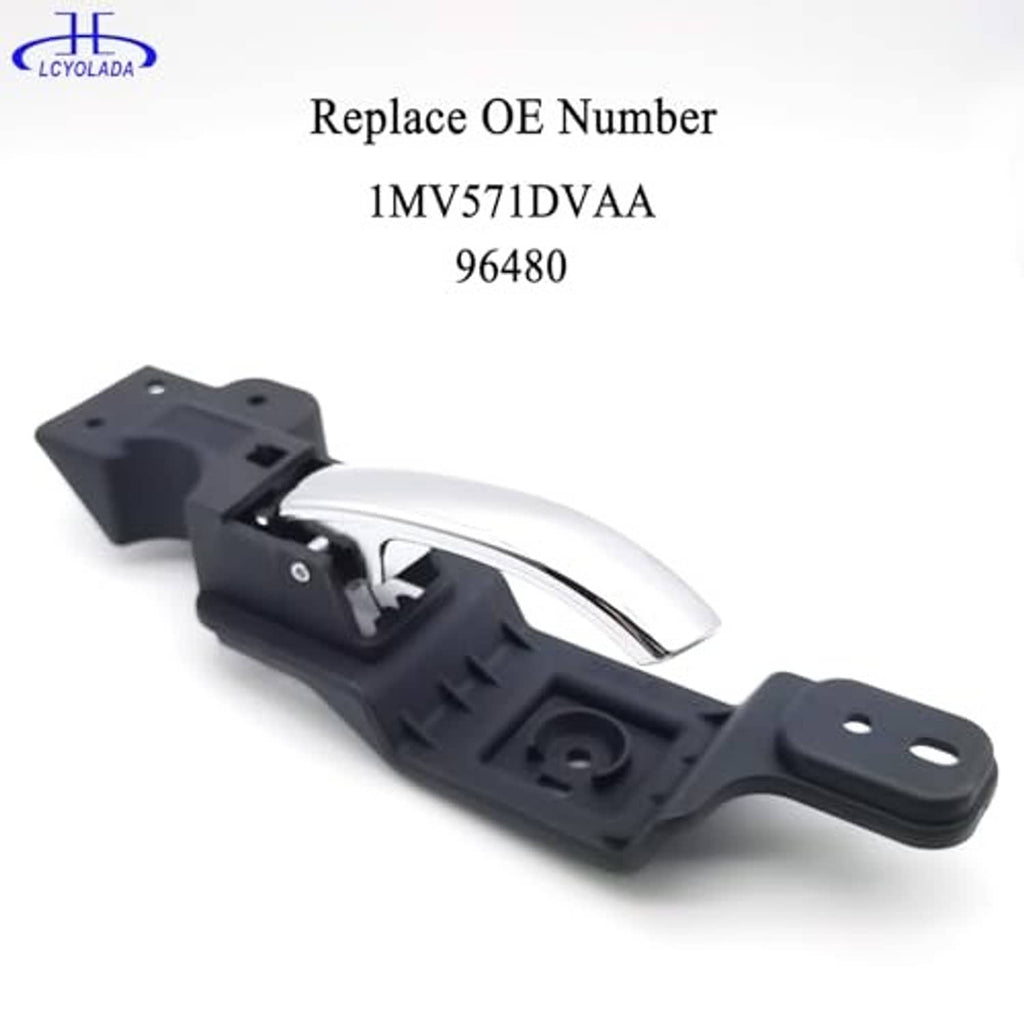 Front left interior door handle with black base and chrome lever detail