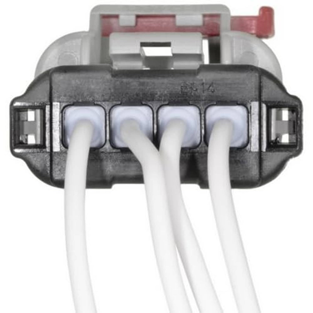 Throttle body connector pigtail underside view with four terminals and white wires