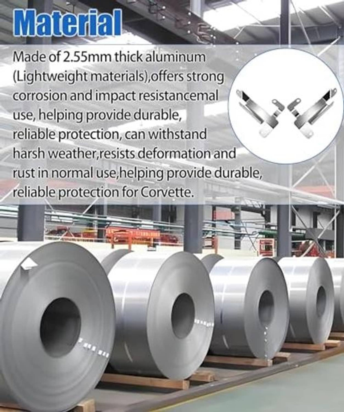 Aluminum material coil and silver bumper air deflector shields with mounting brackets