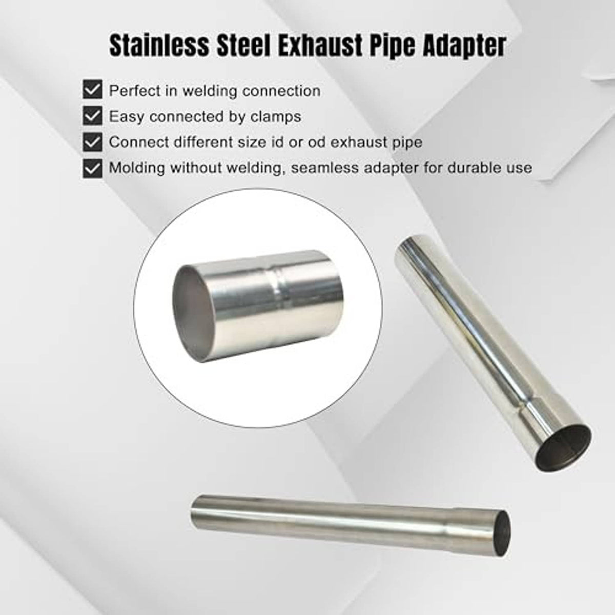 Stainless steel exhaust pipe adapter coupler, polished metal sleeves with open ends