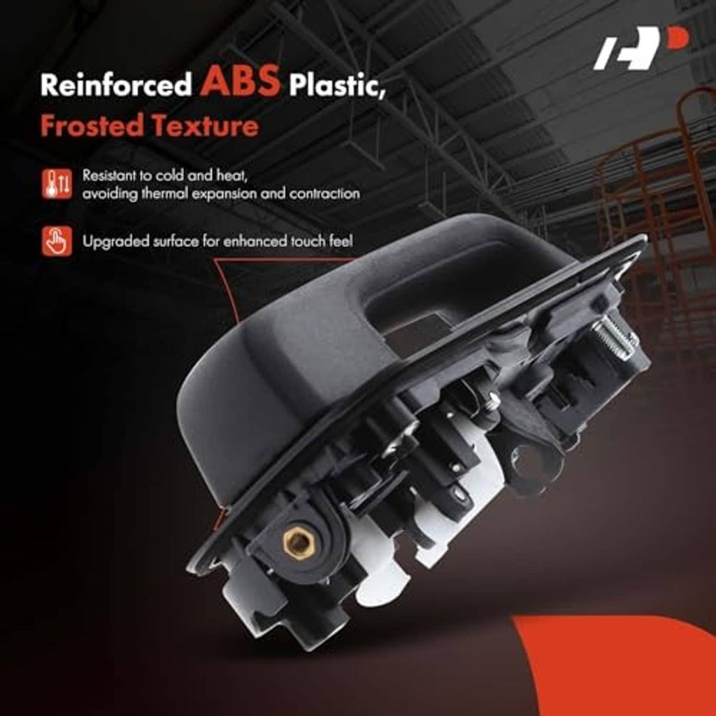 Textured black exterior door handle housing with ABS plastic construction