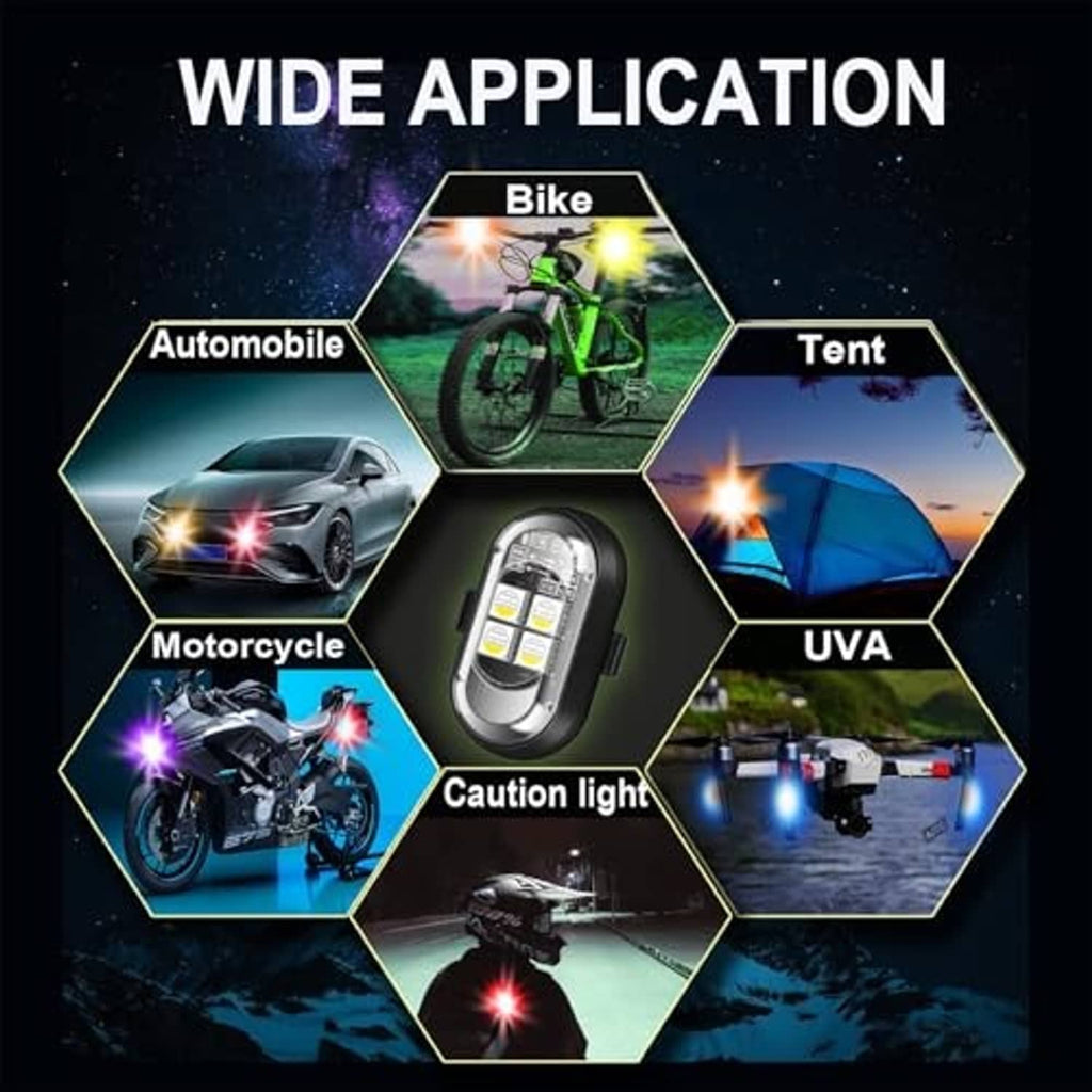 Wireless LED strobe light with multicolor warning lights for bike, car, and tent use