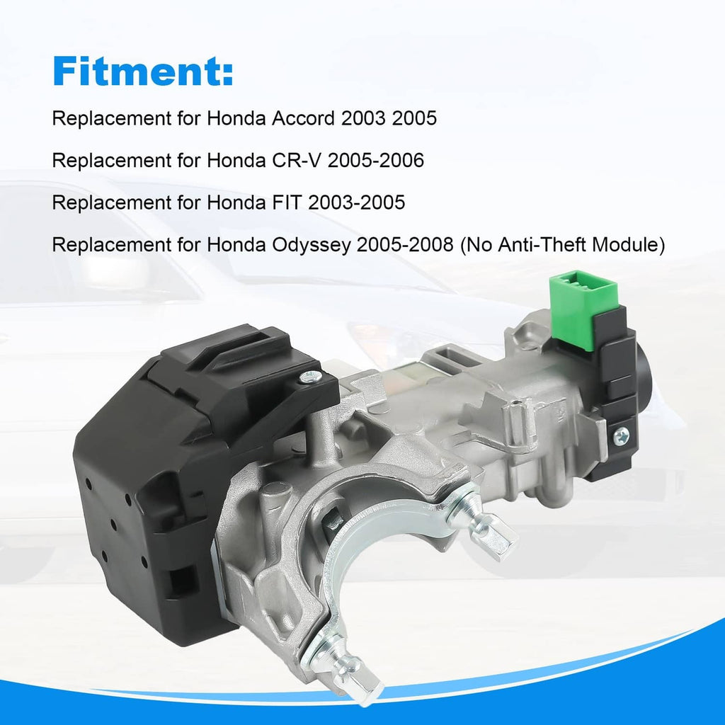 Ignition switch lock cylinder with key cylinder, green wiring connector and mounting plate