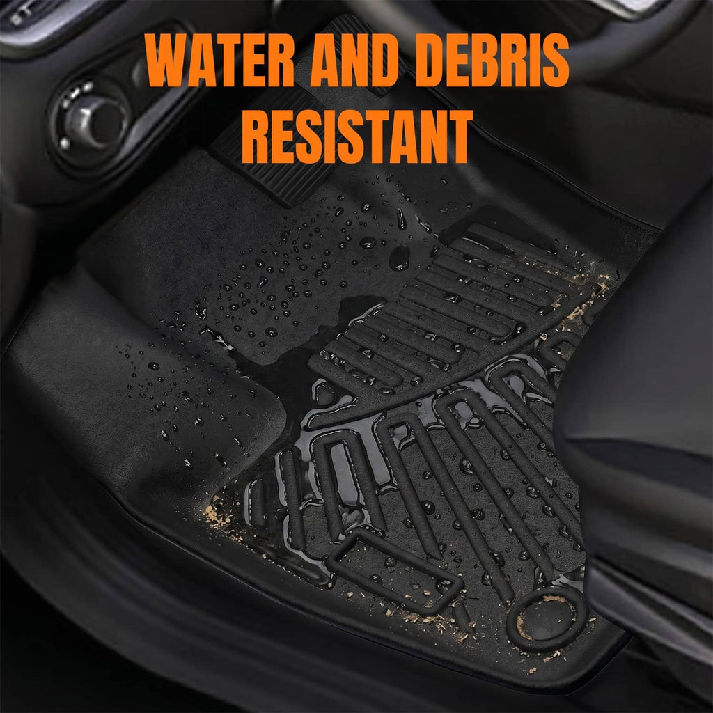 Black TPE floor mat with textured grip surface and raised ridges