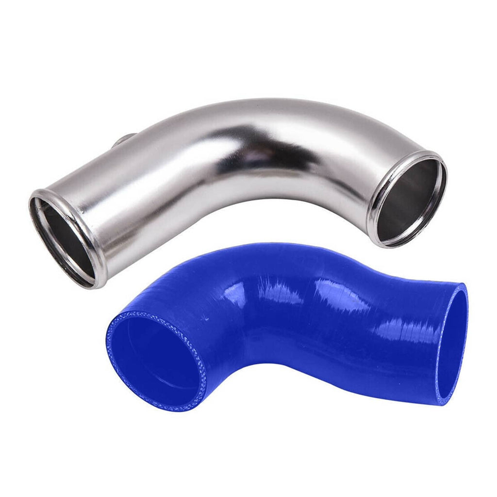 Stainless metal elbow pipe paired with a blue silicone hose coupler