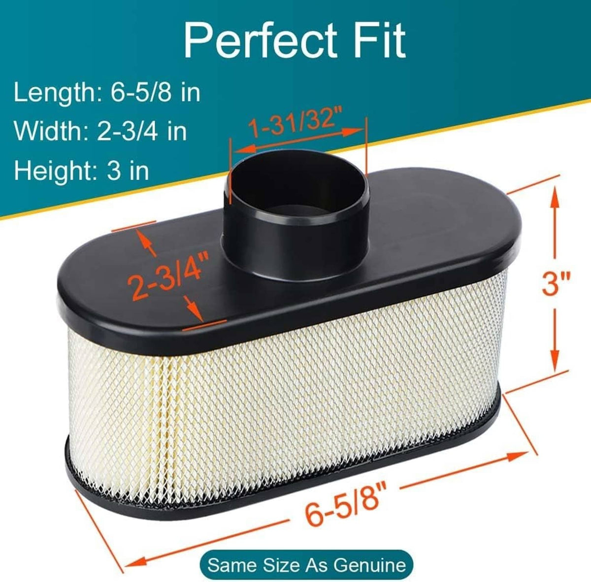 Rectangular mower air filter element with black housing and foam pre-cleaner, pleated paper