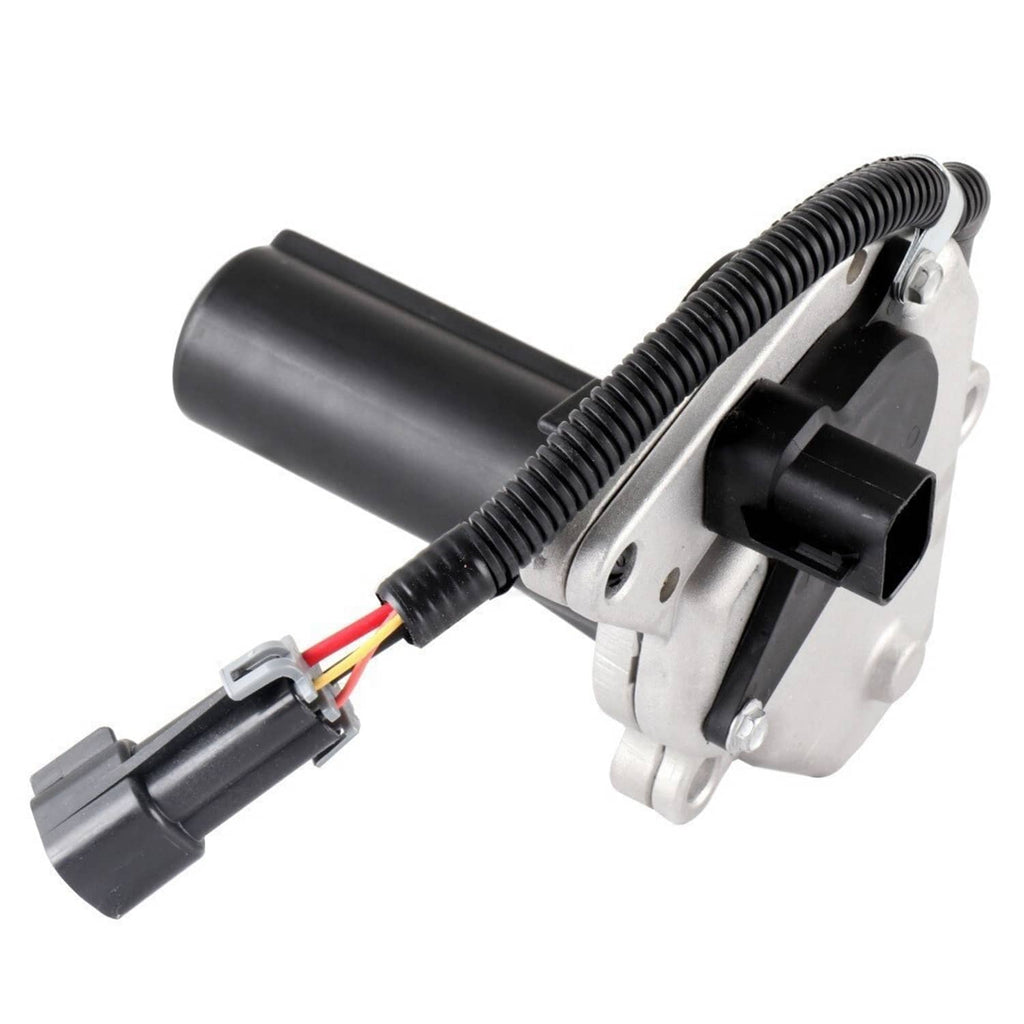 Transfer case shift motor actuator with connector wiring and silver mounting bracket