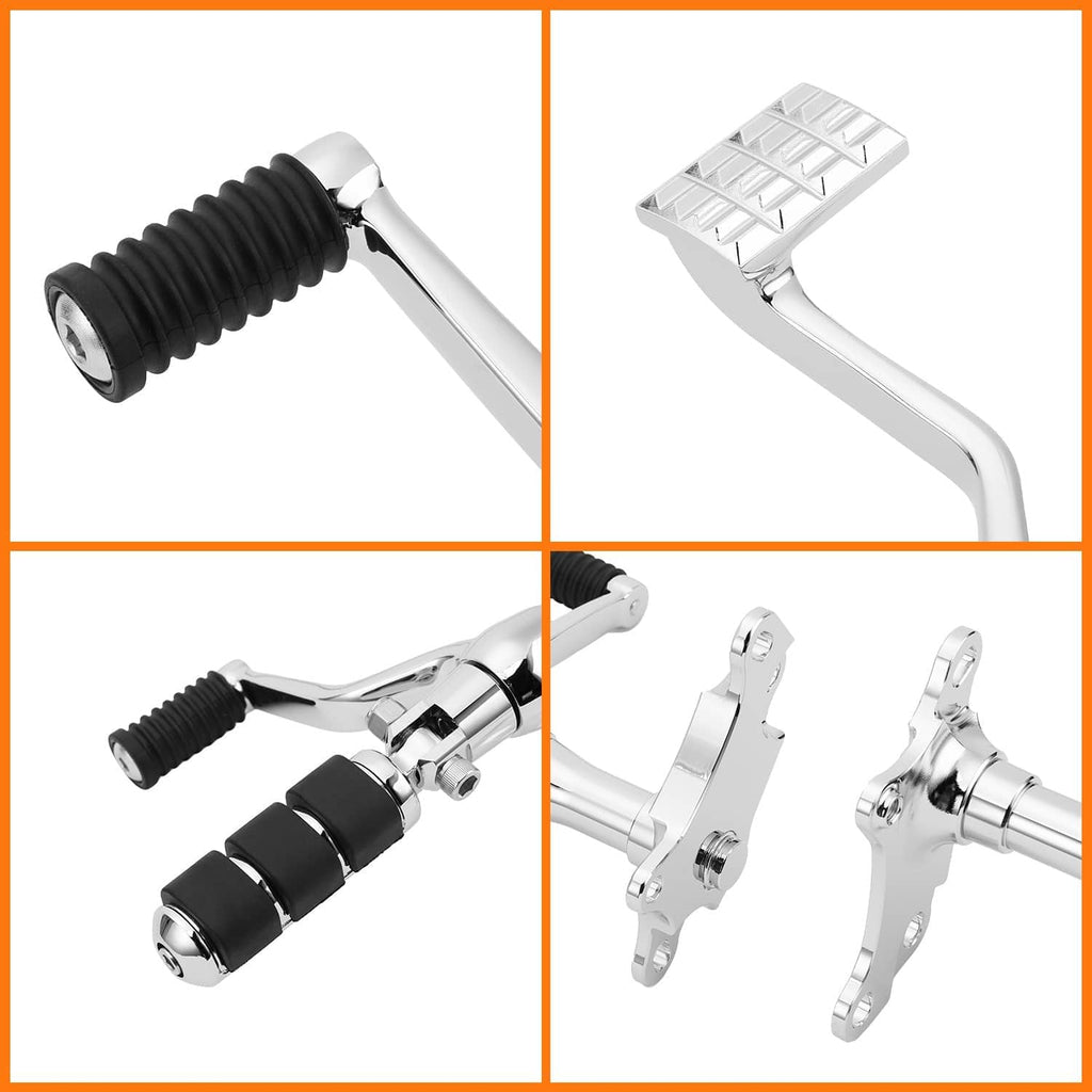 Chrome lever arms with black rubber pegs and mounting brackets, close-up detail