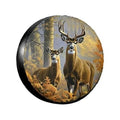 17-inch RV spare tire cover with two deer forest print and black edge
