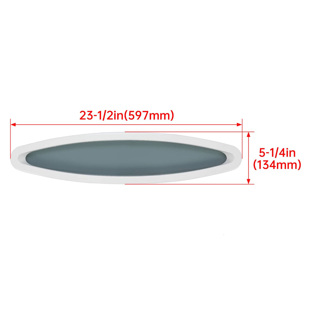 Oval boat window outer ring, 23-1/2in by 5-1/4in, white with tinted glass