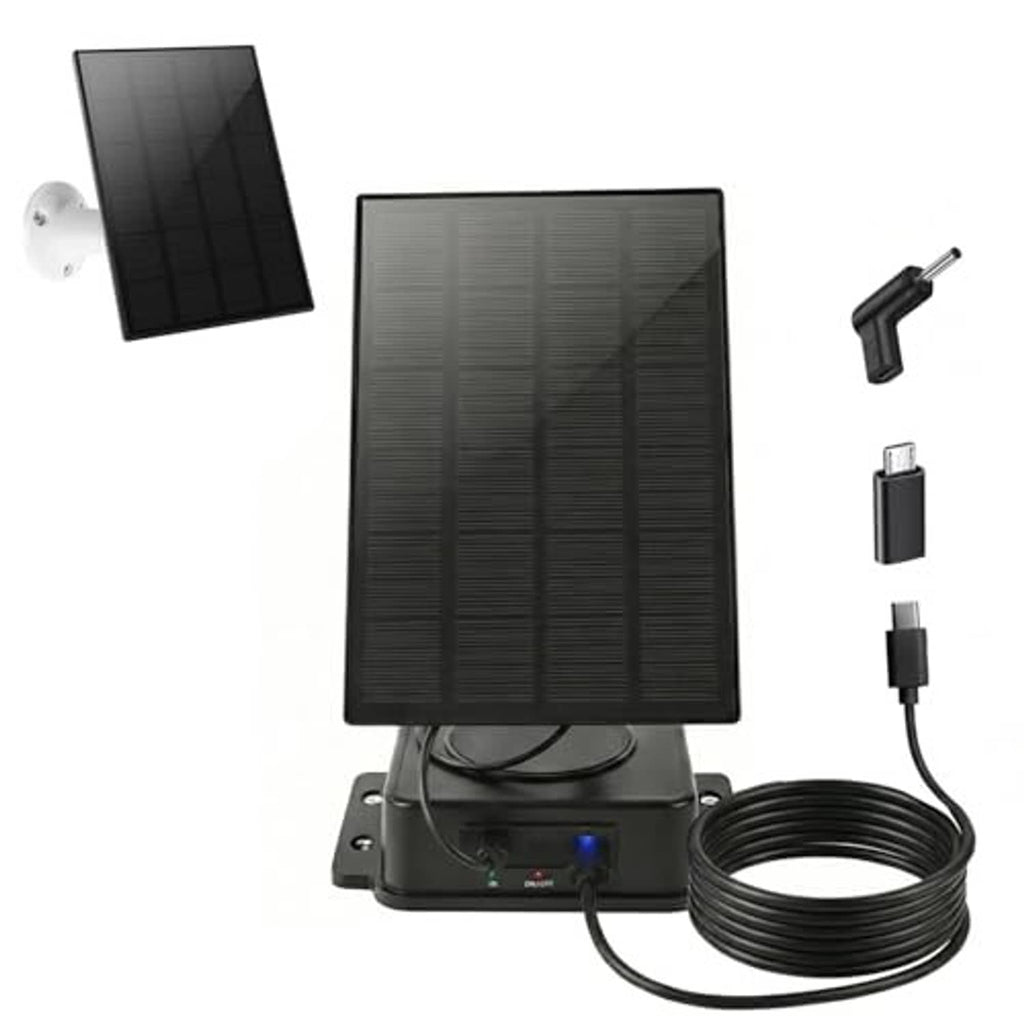 Solar panel security charger kit with mounting base and bundled power cable