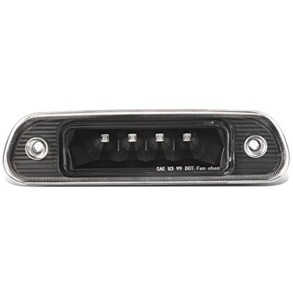 LED third brake light housing with clear outer lens, black interior and four LED modules