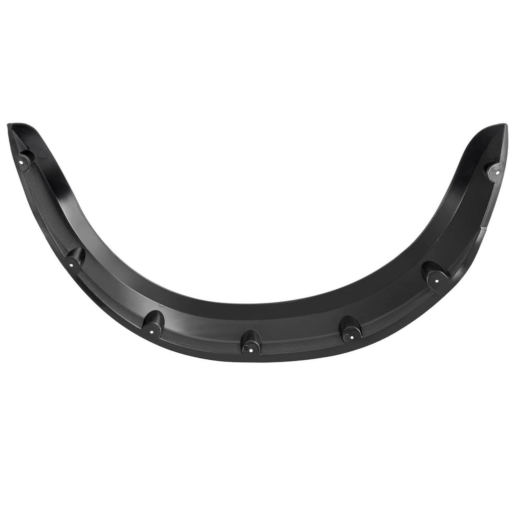 Pair of black curved fender flares with mounting holes along the outer rim.