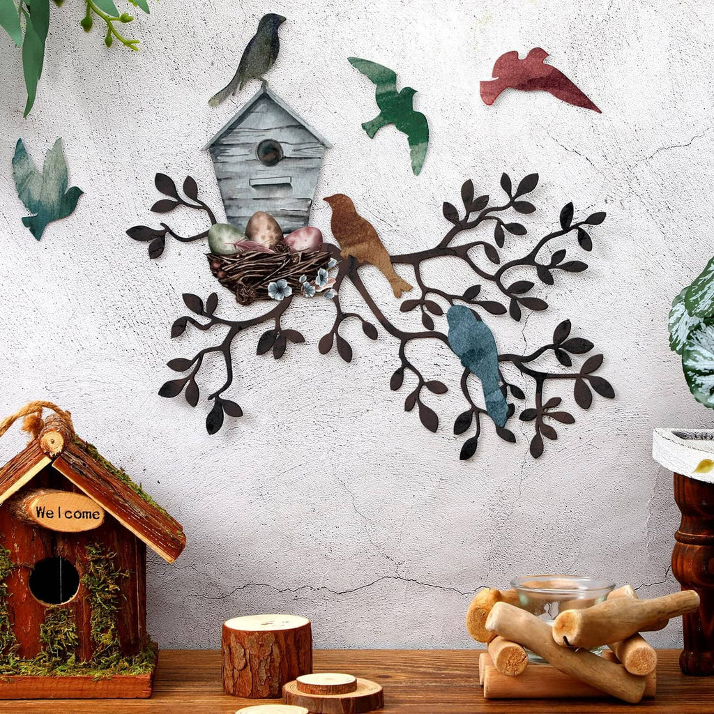 RivetOak Tatuo Metal Bird Wall Art Birds on The Branch 1.81 x 11.18 inches, Multicolor