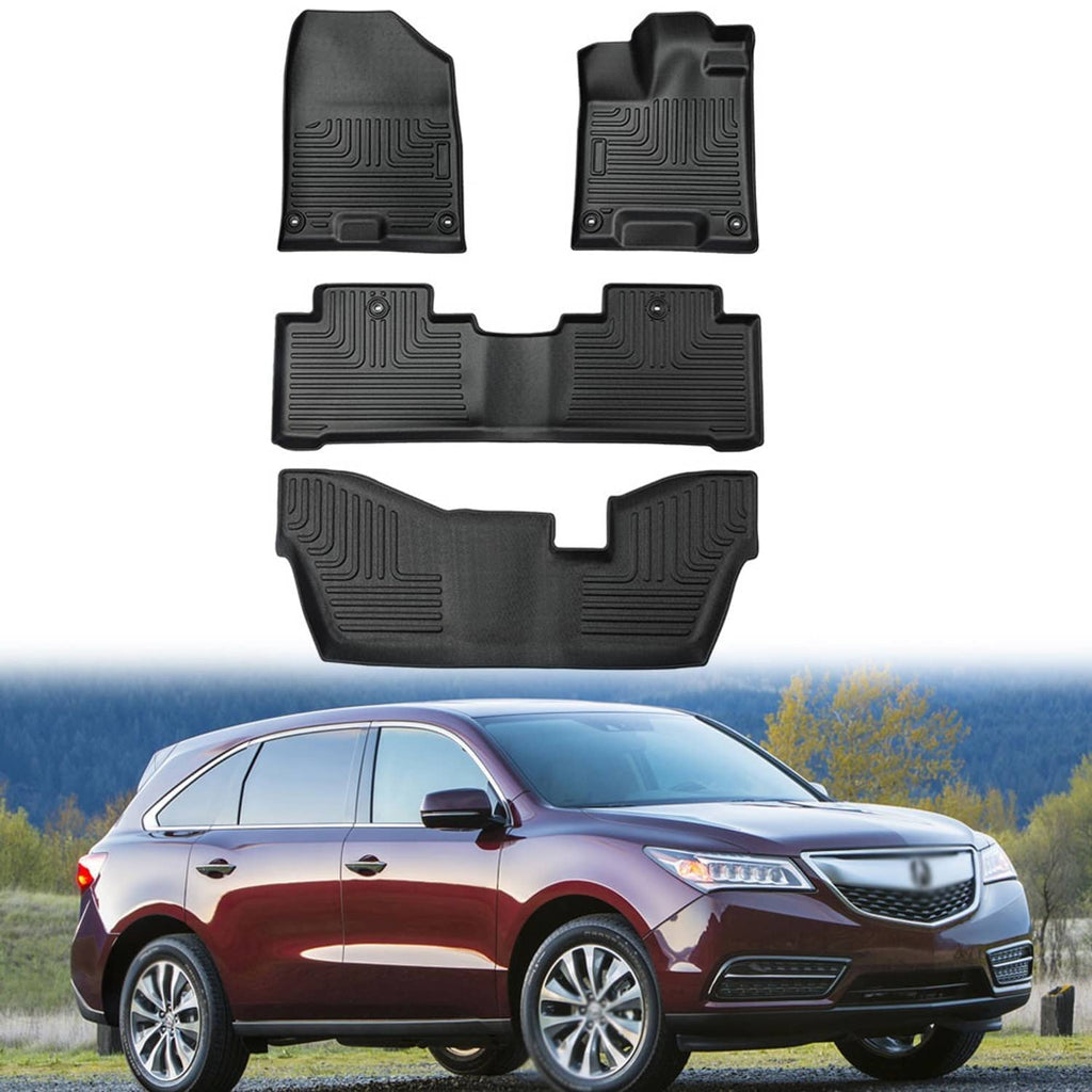 Black all-weather TPE floor mat set with molded grooves for front and rear