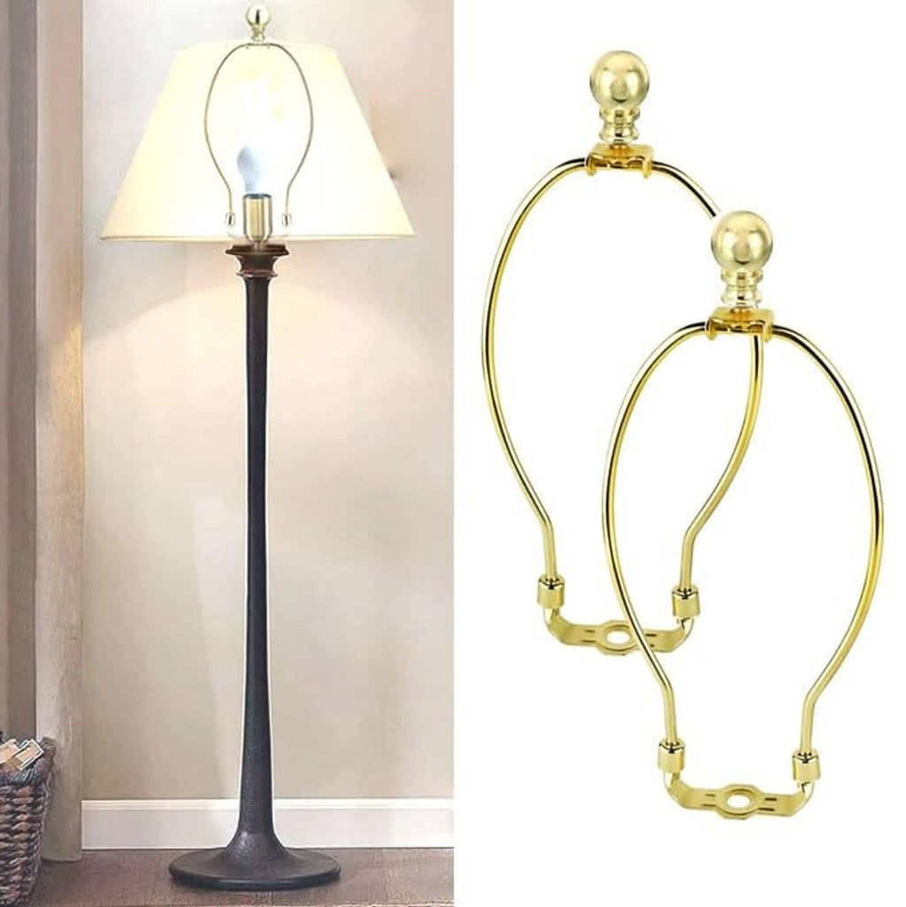 Polished brass lamp harp holder with two-part arched frame and base mounting