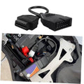 OBD scanner adapter cable with two black multi-pin connectors side by side
