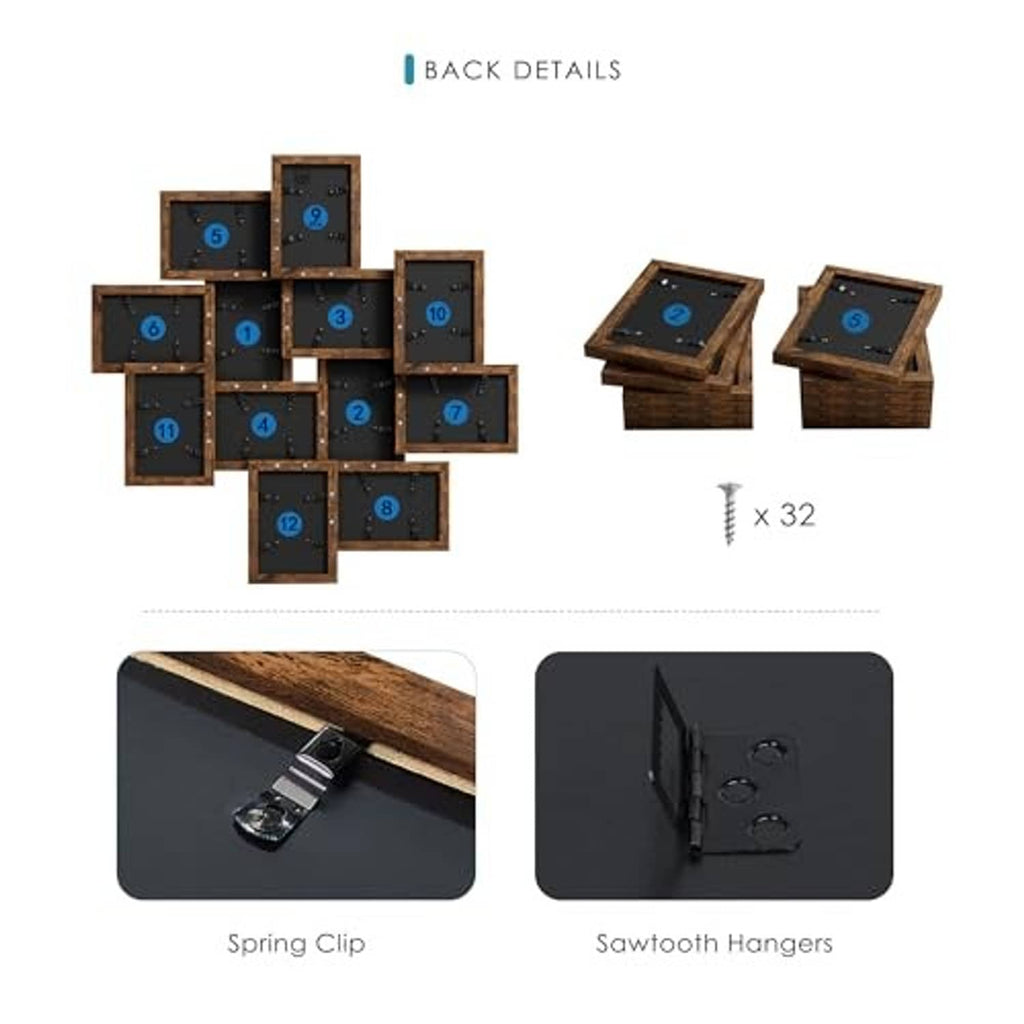 Brown 4x6 collage frame backs with spring clips and sawtooth hanging hooks