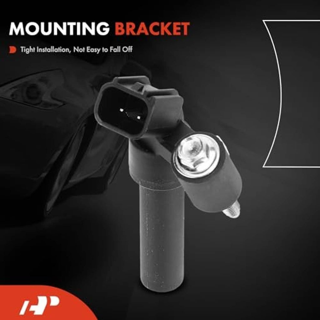 Black crankshaft position sensor with mounting bracket and silver screw terminal