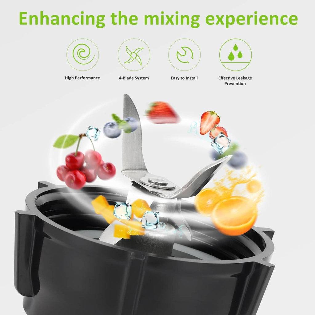 Blender blade base with stainless blades, mixing with fruit and ice