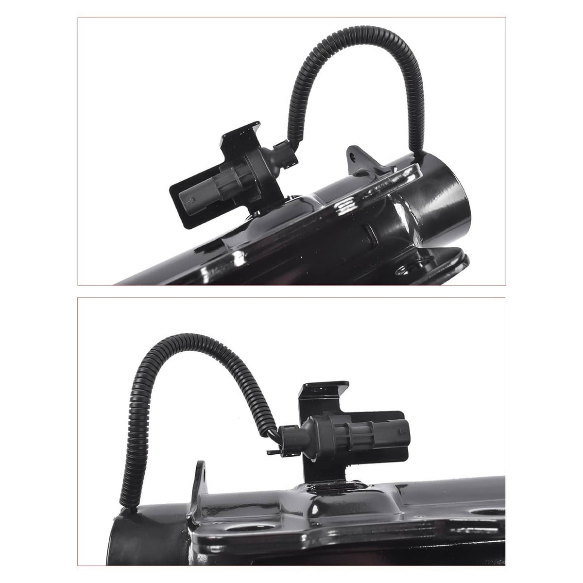 Strut assembly wiring harness with connector, black corrugated cable and bracket