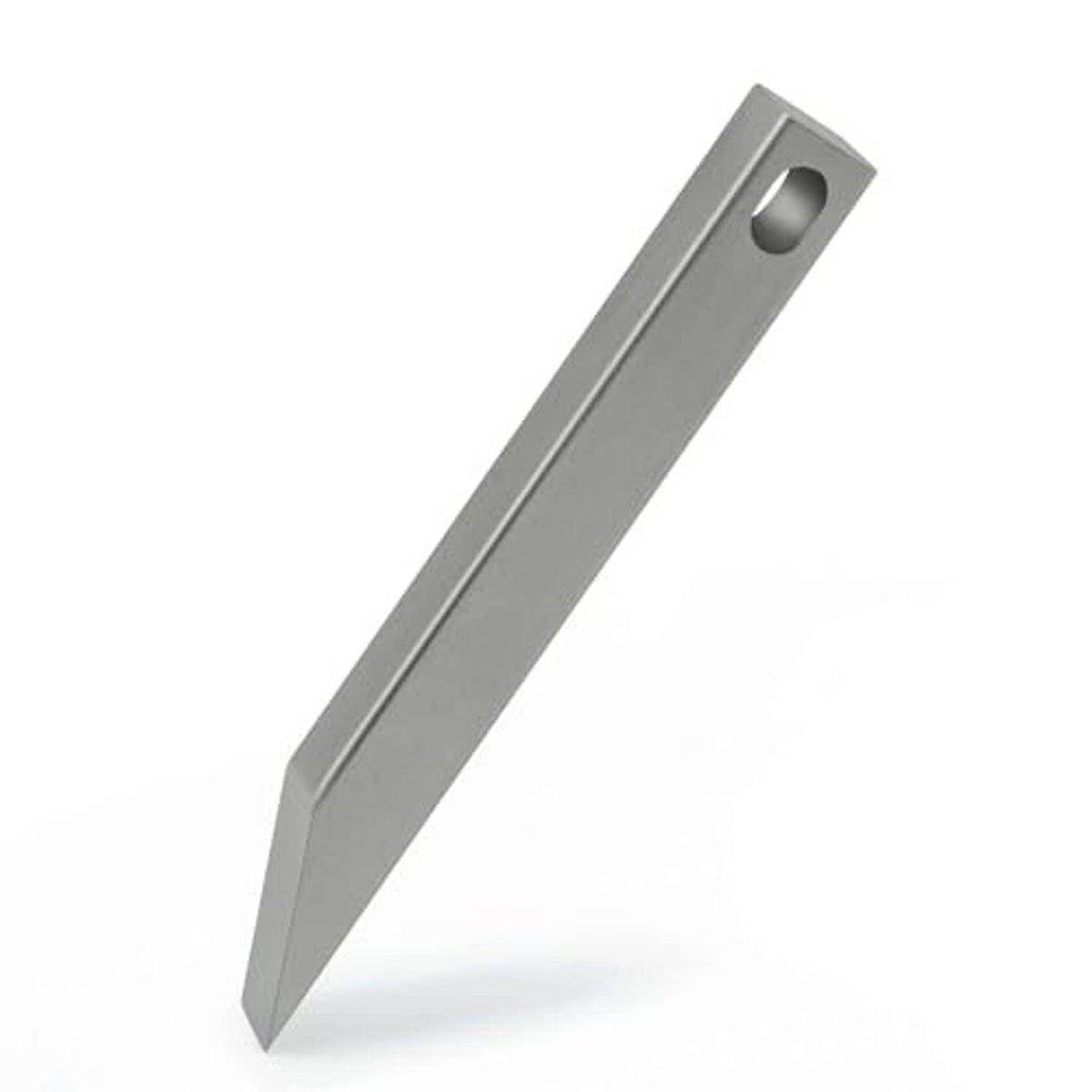 Mini keychain prybar, silver metal blade with a hanging hole near the top