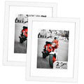 Set of 2 white wood photo frames with real glass, featuring red motorcycle pictures