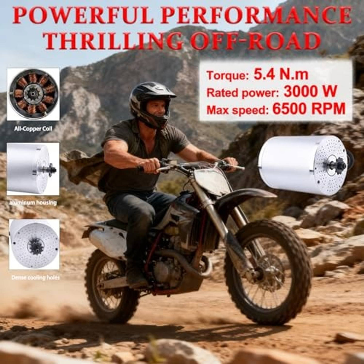 Brushless DC motor installed on an off-road motorcycle, showing silver motor housing