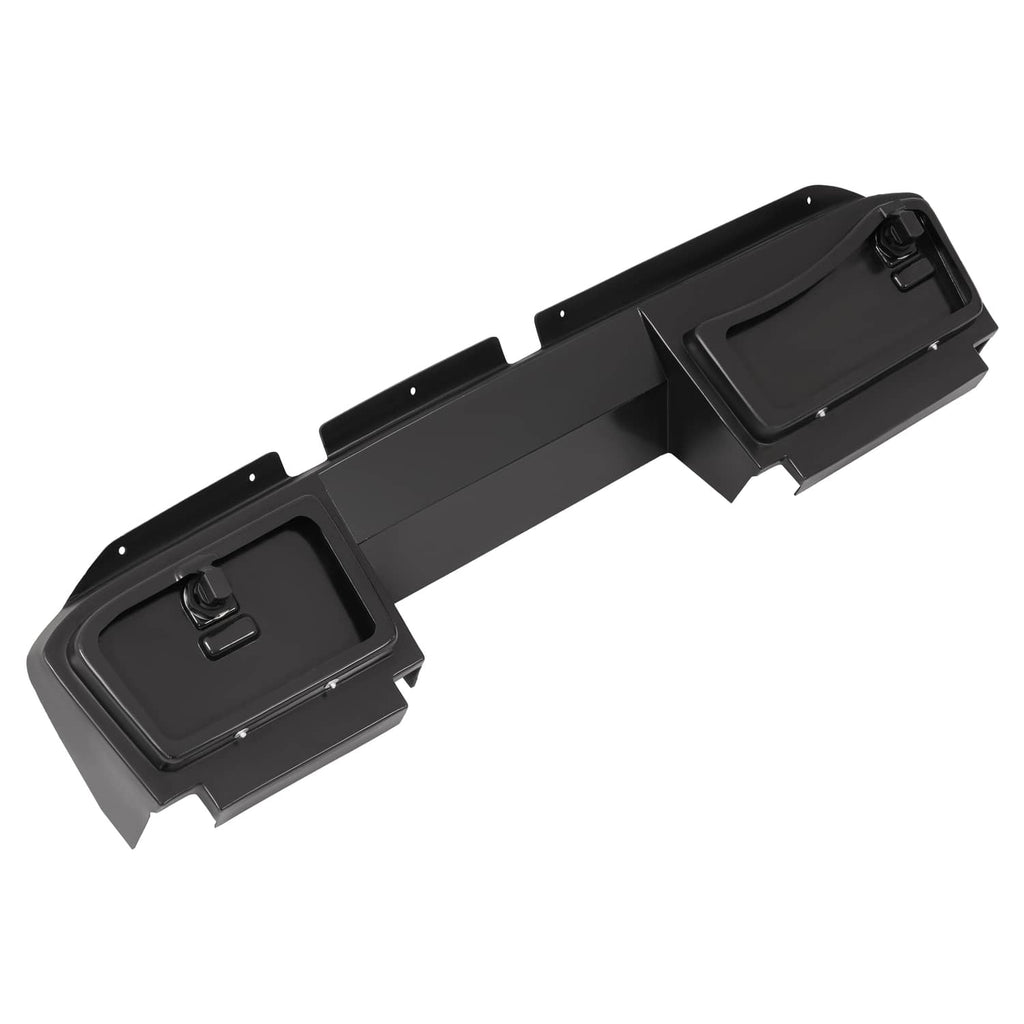 Matte black dash board cover assembly, close angle showing left and right door edges.