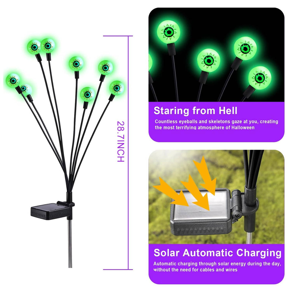 Outdoor solar Halloween stake light set with green 32 LEDs and solar panel box