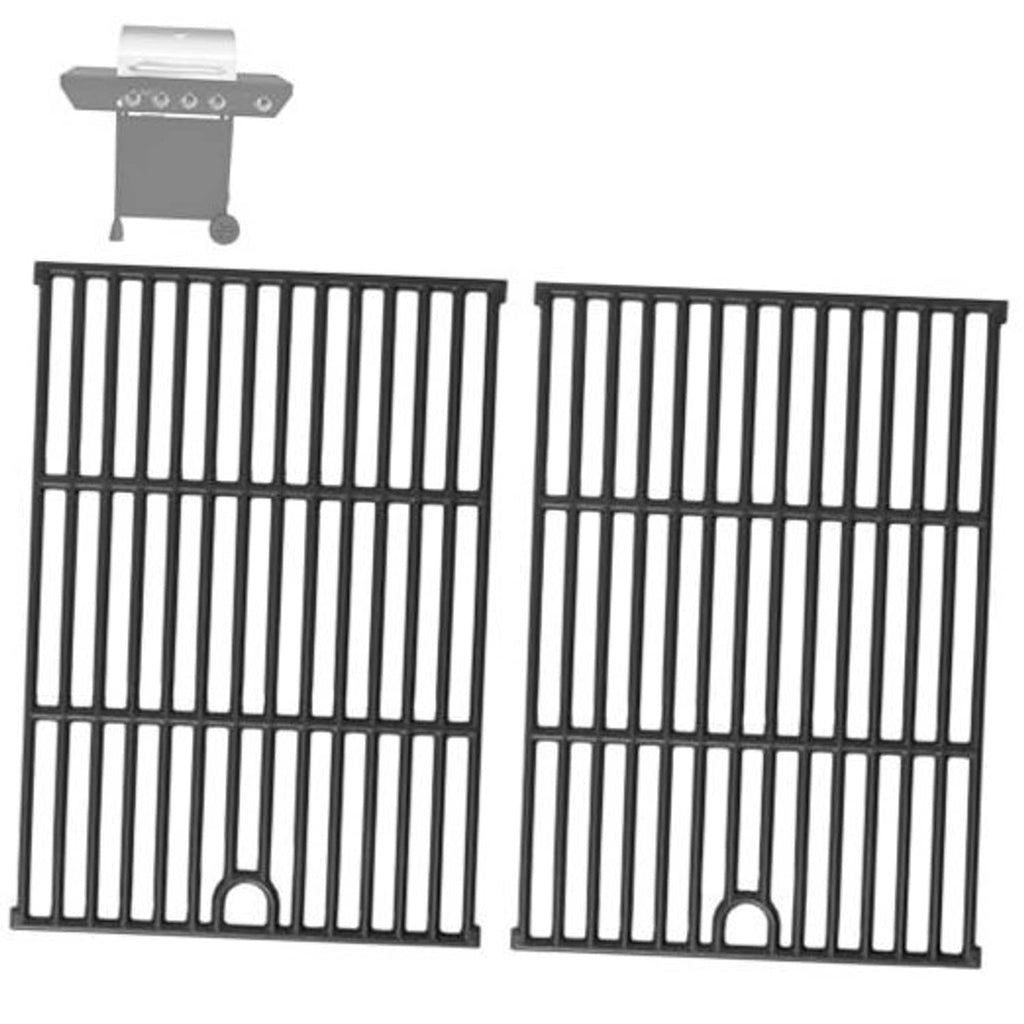 Black cast-iron cooking grate set with two hinged panels and arched handles