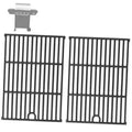 Black cast-iron cooking grate set with two hinged panels and arched handles