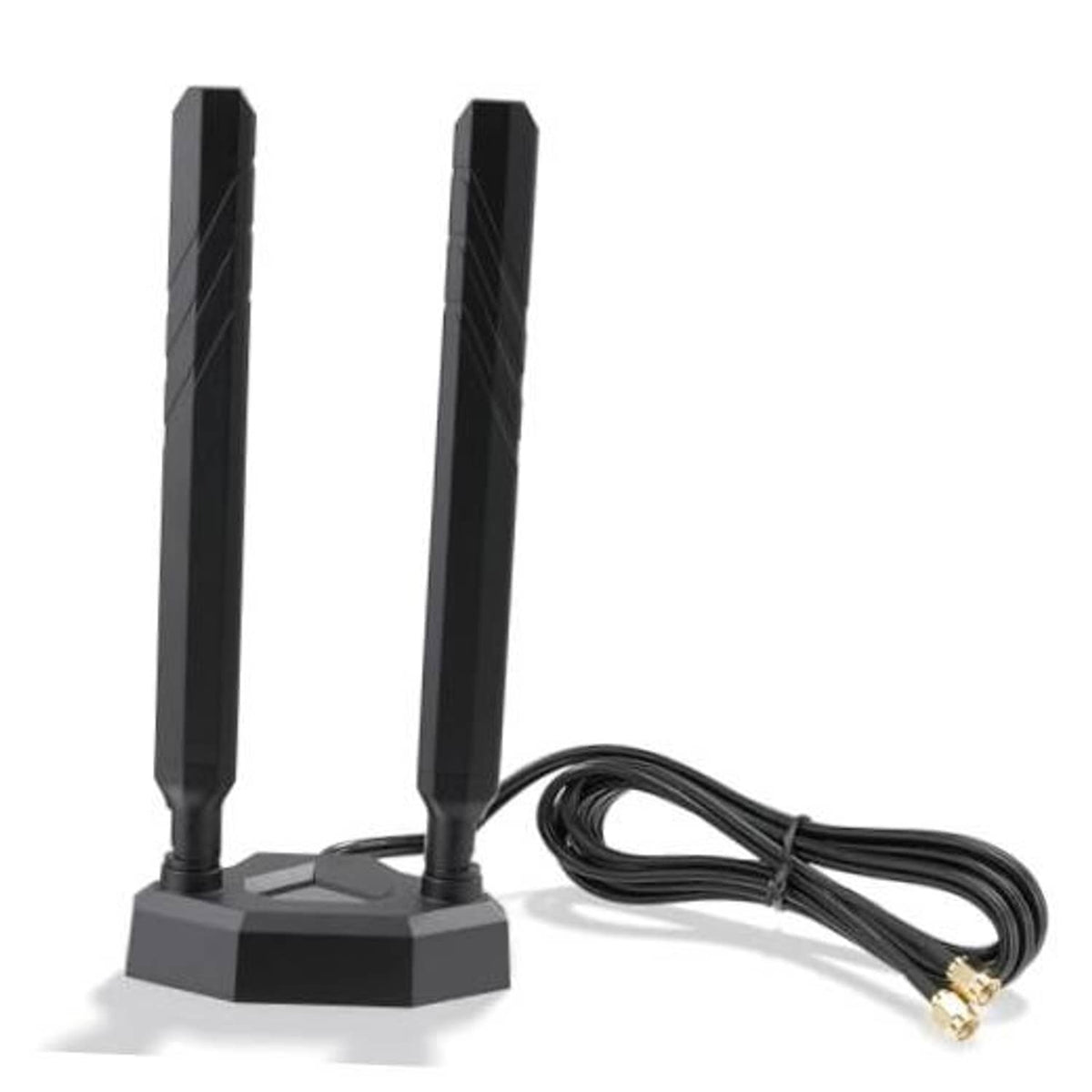 Tri-band WiFi antennas set with magnetic base and black coiled cable, RP-SMA ends