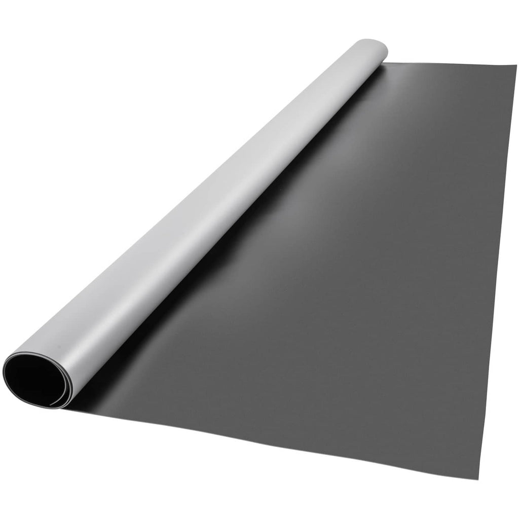Dark gray dance floor mat roll with smooth PVC surface, curled at one end