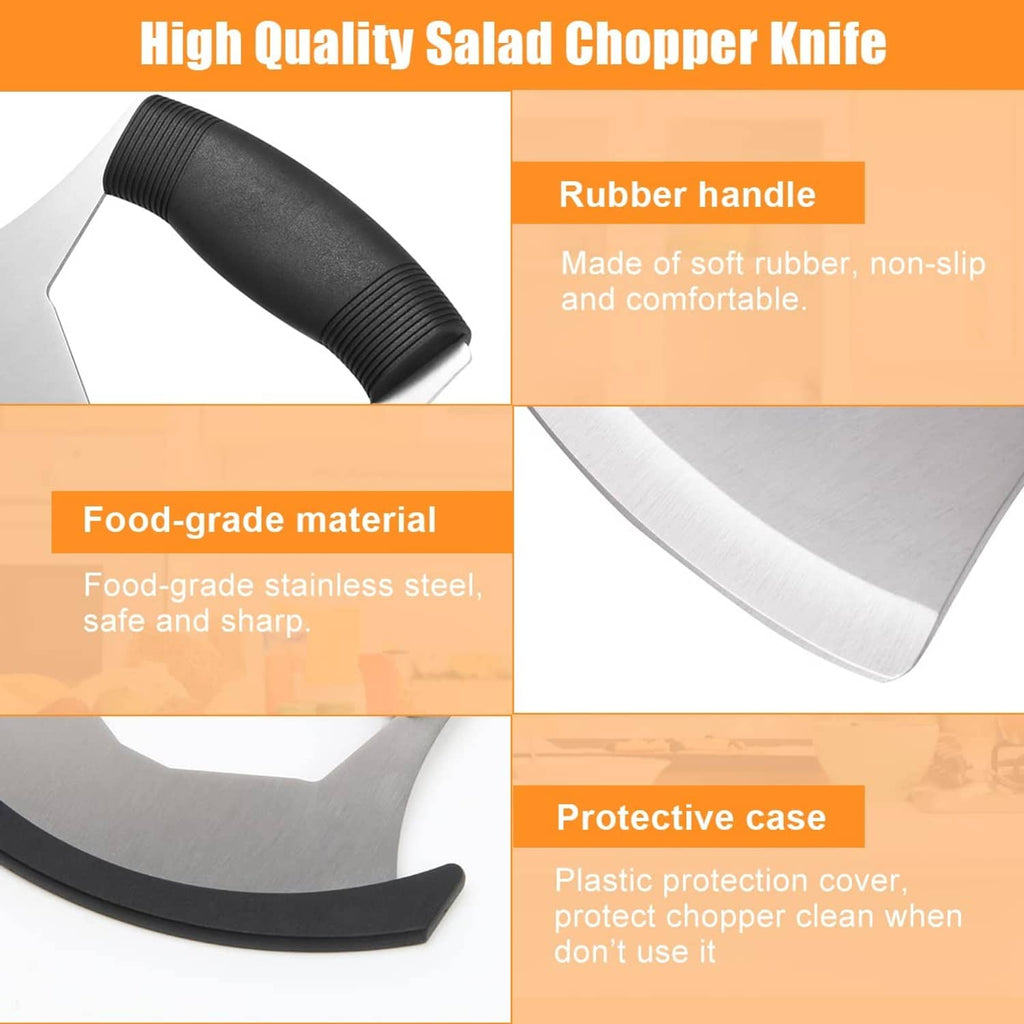 Salad chopper knife with food-grade stainless steel blade and black rubber handle
